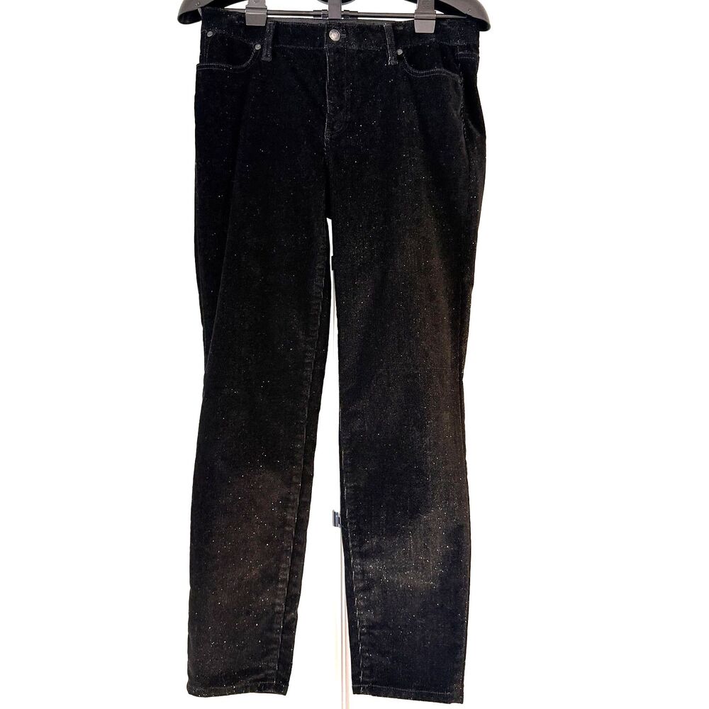 Talbots Womens 8 Sparkle Corduroy Pants Black Festive Holiday Straight Leg - Picture 3 of 12